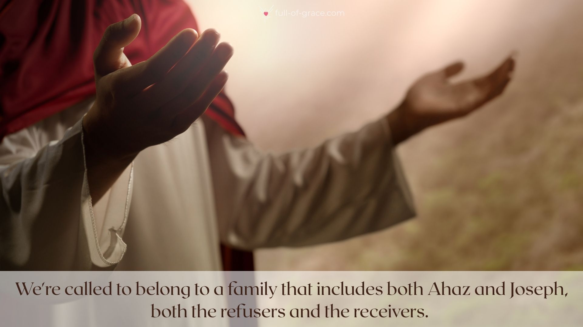 A suggestion of Jesus standing with his arms open in prayer