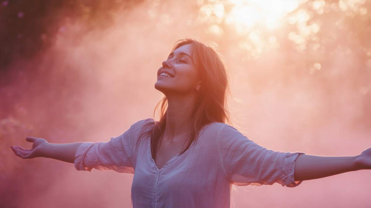woman enjoying sunlight in nature