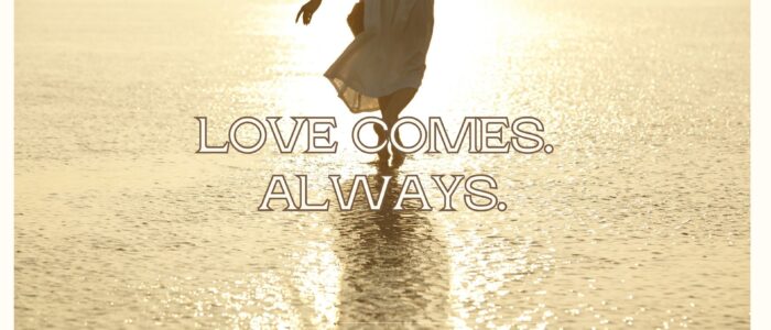 female silhoutte walking gently on water, floaty dress